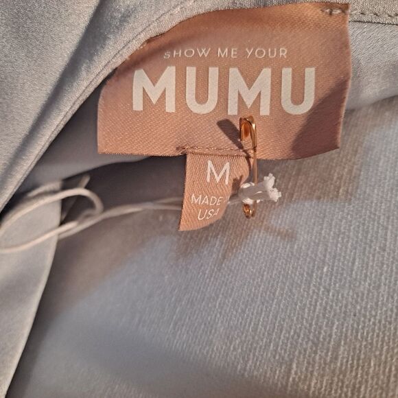 Show Me Your Mumu Samatha Ruffle Wrap Satin Dress Silver Luxe Satin Medium - Picture 6 of 6